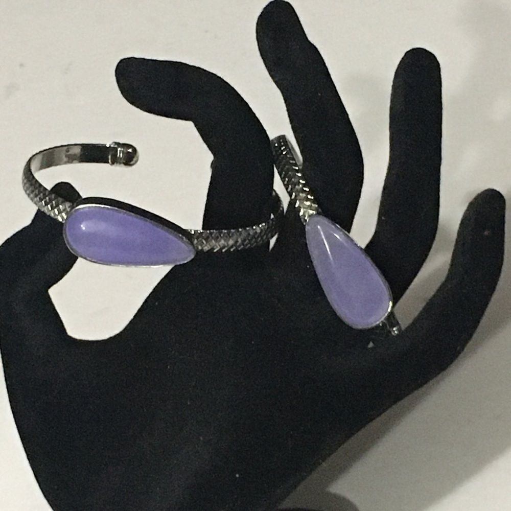 Bundle Sale 3 for $15 | Silver Tone Cuff Bracelets | Purple Bead Accent